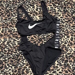 Nike Black Cut-Out Swimsuit with White Logo